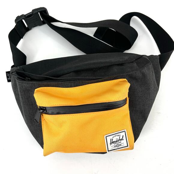 Herschel Supply Co Fanny Pack Black w/ Yellow & Red Striped Lining - Picture 1 of 5